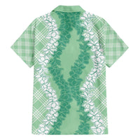 Hawaii Aloha Plumeria Lei Mint Palaka Family Matching Off The Shoulder Long Sleeve Dress and Hawaiian Shirt LT7 - Polynesian Pride