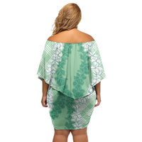 Hawaii Aloha Plumeria Lei Mint Palaka Family Matching Off Shoulder Short Dress and Hawaiian Shirt LT7 - Polynesian Pride