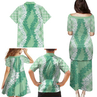 Hawaii Aloha Plumeria Lei Mint Palaka Family Matching Puletasi and Hawaiian Shirt LT7 - Polynesian Pride