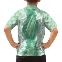Hawaii Aloha Plumeria Lei Mint Palaka Family Matching Short Sleeve Bodycon Dress and Hawaiian Shirt LT7 - Polynesian Pride