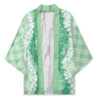 Hawaii Aloha Plumeria Lei Mint Palaka Kimono - Polynesian Pride