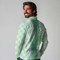 Hawaii Aloha Plumeria Lei Mint Palaka Long Sleeve Polo Shirt - Polynesian Pride