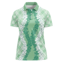 Hawaii Aloha Plumeria Lei Mint Palaka Women Polo Shirt - Polynesian Pride