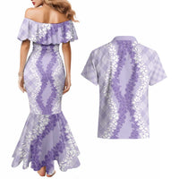 Hawaii Aloha Plumeria Lei Lavender Palaka Couples Matching Mermaid Dress and Hawaiian Shirt LT7 - Polynesian Pride