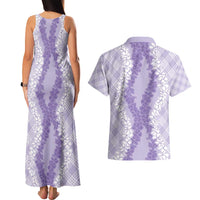 Hawaii Aloha Plumeria Lei Lavender Palaka Couples Matching Tank Maxi Dress and Hawaiian Shirt LT7 - Polynesian Pride