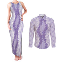 Hawaii Aloha Plumeria Lei Lavender Palaka Couples Matching Tank Maxi Dress and Long Sleeve Button Shirt LT7 Lavender - Polynesian Pride