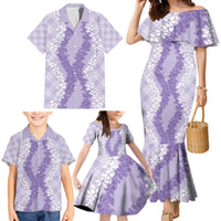 Hawaii Aloha Plumeria Lei Lavender Palaka Family Matching Mermaid Dress and Hawaiian Shirt LT7 - Polynesian Pride