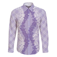 Hawaii Aloha Plumeria Lei Lavender Palaka Family Matching Off The Shoulder Long Sleeve Dress and Hawaiian Shirt LT7 Dad's Shirt - Long Sleeve Lavender - Polynesian Pride