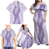 Hawaii Aloha Plumeria Lei Lavender Palaka Family Matching Off Shoulder Maxi Dress and Hawaiian Shirt LT7 - Polynesian Pride