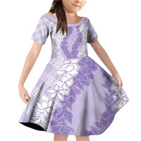 Hawaii Aloha Plumeria Lei Lavender Palaka Family Matching Off Shoulder Short Dress and Hawaiian Shirt LT7 Daughter's Dress Lavender - Polynesian Pride