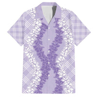Hawaii Aloha Plumeria Lei Lavender Palaka Family Matching Off Shoulder Short Dress and Hawaiian Shirt LT7 Dad's Shirt - Short Sleeve Lavender - Polynesian Pride