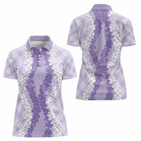 Hawaii Aloha Plumeria Lei Lavender Palaka Women Polo Shirt - Polynesian Pride