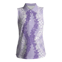 Hawaii Aloha Plumeria Lei Lavender Palaka Women Sleeveless Polo Shirt LT7 Female Lavender - Polynesian Pride