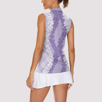 Hawaii Aloha Plumeria Lei Lavender Palaka Women Sleeveless Polo Shirt LT7 - Polynesian Pride