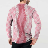 Hawaii Aloha Plumeria Lei Pink Palaka Button Sweatshirt - Polynesian Pride