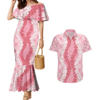 Hawaii Aloha Plumeria Lei Pink Palaka Couples Matching Mermaid Dress and Hawaiian Shirt LT7 Pink - Polynesian Pride