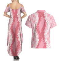 Hawaii Aloha Plumeria Lei Pink Palaka Couples Matching Summer Maxi Dress and Hawaiian Shirt LT7 - Polynesian Pride
