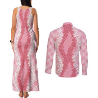 Hawaii Aloha Plumeria Lei Pink Palaka Couples Matching Tank Maxi Dress and Long Sleeve Button Shirt LT7 - Polynesian Pride