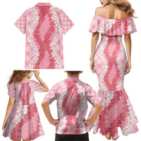 Hawaii Aloha Plumeria Lei Pink Palaka Family Matching Mermaid Dress and Hawaiian Shirt LT7 - Polynesian Pride