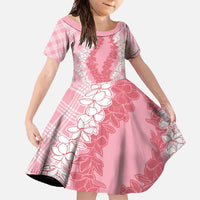 Hawaii Aloha Plumeria Lei Pink Palaka Family Matching Off Shoulder Maxi Dress and Hawaiian Shirt LT7 Daughter's Dress Pink - Polynesian Pride