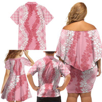 Hawaii Aloha Plumeria Lei Pink Palaka Family Matching Off Shoulder Short Dress and Hawaiian Shirt LT7 - Polynesian Pride