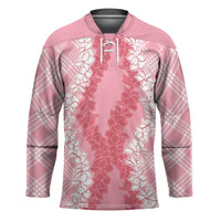 Hawaii Aloha Plumeria Lei Pink Palaka Hockey Jersey - Polynesian Pride
