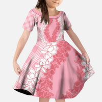 Hawaii Aloha Plumeria Lei Pink Palaka Kid Short Sleeve Dress - Polynesian Pride