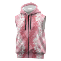 Hawaii Aloha Plumeria Lei Pink Palaka Sleeveless Zip Hoodie - Polynesian Pride