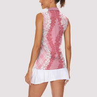 Hawaii Aloha Plumeria Lei Pink Palaka Women Sleeveless Polo Shirt LT7 - Polynesian Pride
