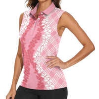 Hawaii Aloha Plumeria Lei Pink Palaka Women Sleeveless Polo Shirt LT7 - Polynesian Pride