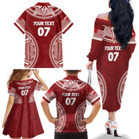 Personalized Mate Maa Tonga Rugby Family Matching Off The Shoulder Long Sleeve Dress and Hawaiian Shirt Ofa Atu Tonga LT7 - Polynesian Pride