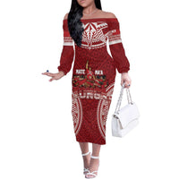 Personalized Mate Maa Tonga Rugby Family Matching Off The Shoulder Long Sleeve Dress and Hawaiian Shirt Ofa Atu Tonga LT7 Mom's Dress Red - Polynesian Pride