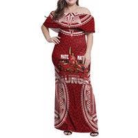 Personalized Mate Maa Tonga Rugby Family Matching Off Shoulder Maxi Dress and Hawaiian Shirt Ofa Atu Tonga LT7 Mom's Dress Red - Polynesian Pride