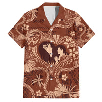 Hawaii Plumeria Family Matching Long Sleeve Bodycon Dress and Hawaiian Shirt Hau'oli la Makuahine Sunburned LT7 Dad's Shirt - Short Sleeve Brown - Polynesian Pride