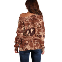 Hawaii Plumeria Off Shoulder Sweater Hau'oli la Makuahine Sunburned LT7 - Polynesian Pride
