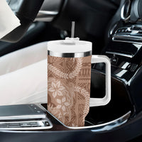 Hawaii Plumeria Tumbler With Handle Hau'oli la Makuahine Beige