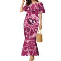 Hawaii Plumeria Family Matching Mermaid Dress and Hawaiian Shirt Hau'oli la Makuahine Rosy LT7 Mom's Dress Pink - Polynesian Pride