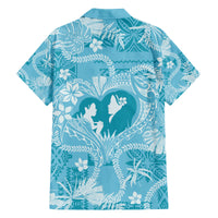 Hawaii Plumeria Family Matching Off The Shoulder Long Sleeve Dress and Hawaiian Shirt Hau'oli la Makuahine Turquoise LT7 - Polynesian Pride