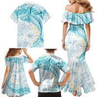 Polynesia Humpback Whale Family Matching Mermaid Dress and Hawaiian Shirt Tropical Plumeria Turquoise LT7 - Polynesian Pride