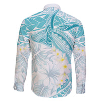 Polynesia Humpback Whale Family Matching Off Shoulder Short Dress and Hawaiian Shirt Tropical Plumeria Turquoise LT7 - Polynesian Pride