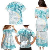 Polynesia Humpback Whale Family Matching Puletasi and Hawaiian Shirt Tropical Plumeria Turquoise LT7 - Polynesian Pride