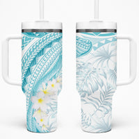Polynesia Humpback Whale Tumbler With Handle Tropical Plumeria Turquoise
