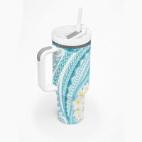 Polynesia Humpback Whale Tumbler With Handle Tropical Plumeria Turquoise