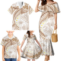 Polynesia Humpback Whale Family Matching Mermaid Dress and Hawaiian Shirt Tropical Plumeria Beige LT7 - Polynesian Pride