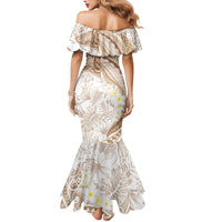 Polynesia Humpback Whale Family Matching Mermaid Dress and Hawaiian Shirt Tropical Plumeria Beige LT7 - Polynesian Pride