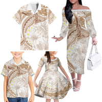 Polynesia Humpback Whale Family Matching Off The Shoulder Long Sleeve Dress and Hawaiian Shirt Tropical Plumeria Beige LT7 - Polynesian Pride