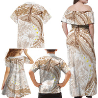Polynesia Humpback Whale Family Matching Off Shoulder Maxi Dress and Hawaiian Shirt Tropical Plumeria Beige LT7 - Polynesian Pride