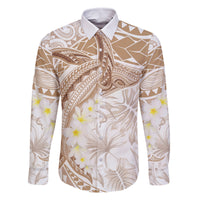 Polynesia Humpback Whale Family Matching Off Shoulder Maxi Dress and Hawaiian Shirt Tropical Plumeria Beige LT7 Dad's Shirt - Long Sleeve Beige - Polynesian Pride