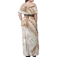 Polynesia Humpback Whale Family Matching Off Shoulder Maxi Dress and Hawaiian Shirt Tropical Plumeria Beige LT7 - Polynesian Pride