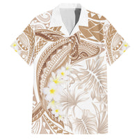 Polynesia Humpback Whale Family Matching Off Shoulder Short Dress and Hawaiian Shirt Tropical Plumeria Beige LT7 Dad's Shirt - Short Sleeve Beige - Polynesian Pride